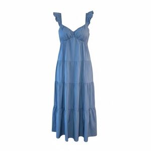 AQUA Denim Blue Flutter Sleeve Cotton Maxi Dress Small Bloomingdale's Exclusive